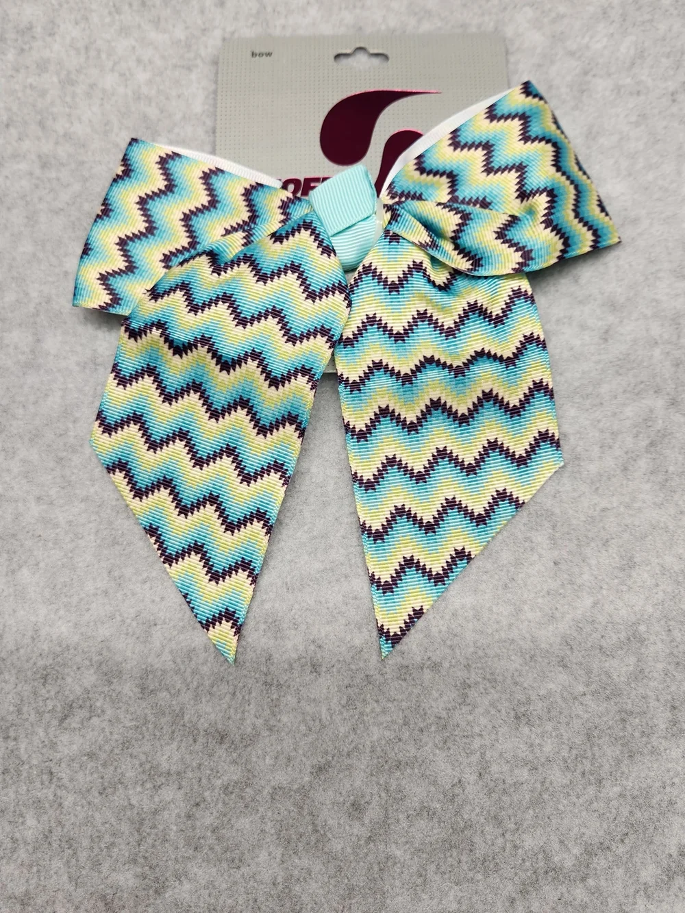 3 Pack-Chevron Pattern Hair Bow in Aqua, Yellow & Navy